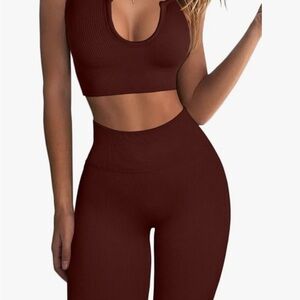 Brown Ribbed Two-Piece Set